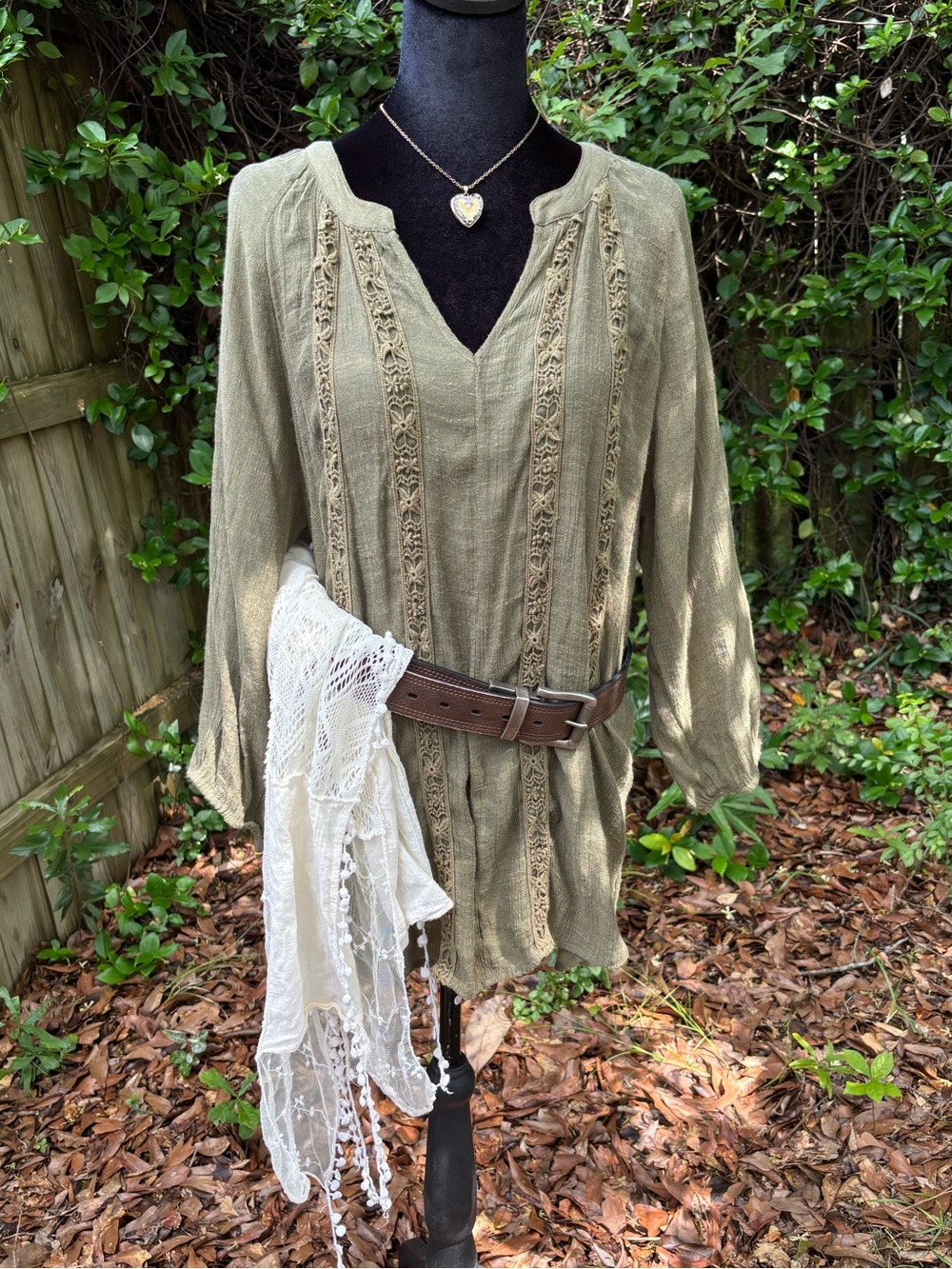 Boho Green Blend Blouse with Lace Details